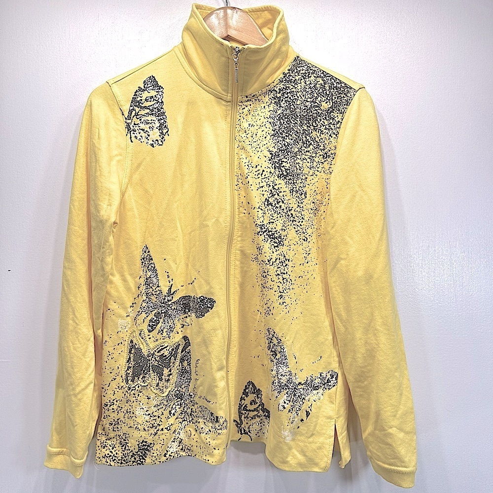 Three Hearts Yellow Zip Front Jacket with Metallic Silver Studded Butterflies M